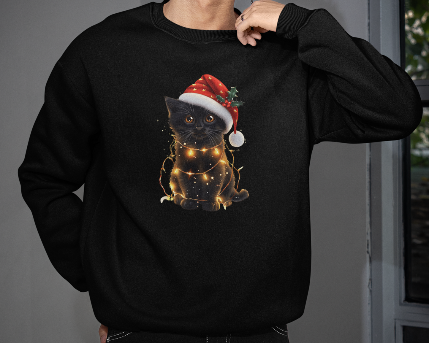 聖誕黑色貓咪長袖
